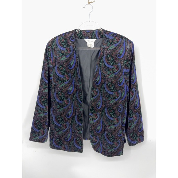 Vintage Tan Jay Paisley Floral Blazer Jacket Velvet Size 20W Old Money Retro - Picture 1 of 8